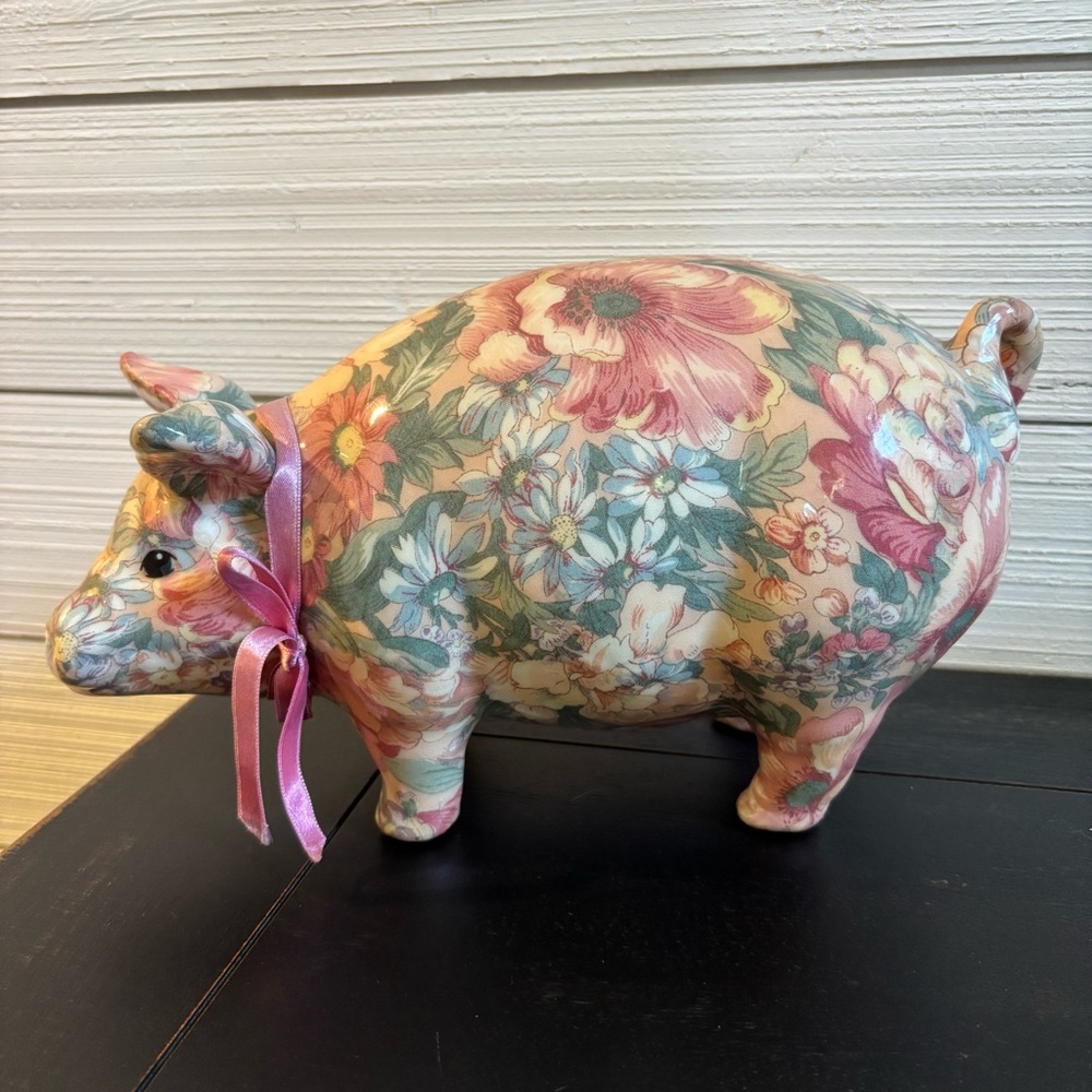 Floral Pig Decoupage Style‎ Spring Colors Gloss Finish